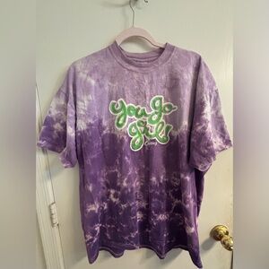 You Go Girl Curves Jerzees Purple Short Sleeve Tee with Tie-Dye Design Adult VTG